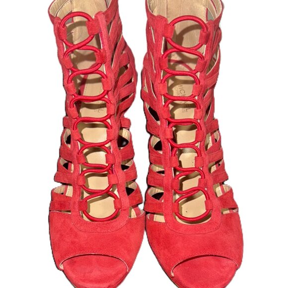 Michael Kors women's bright pink high heel, open toe, bootie shoes, cutouts 7M - Picture 7 of 7